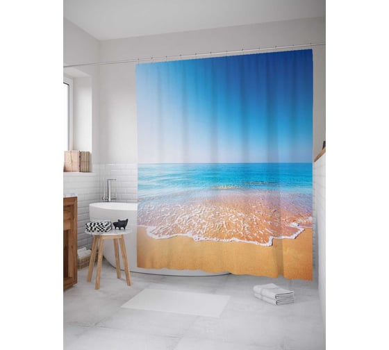 Изображение товара Штора (занавеска) для ванной JoyArty "Волны ждут" из сатена, 180х200 см с крючками, sc_13987