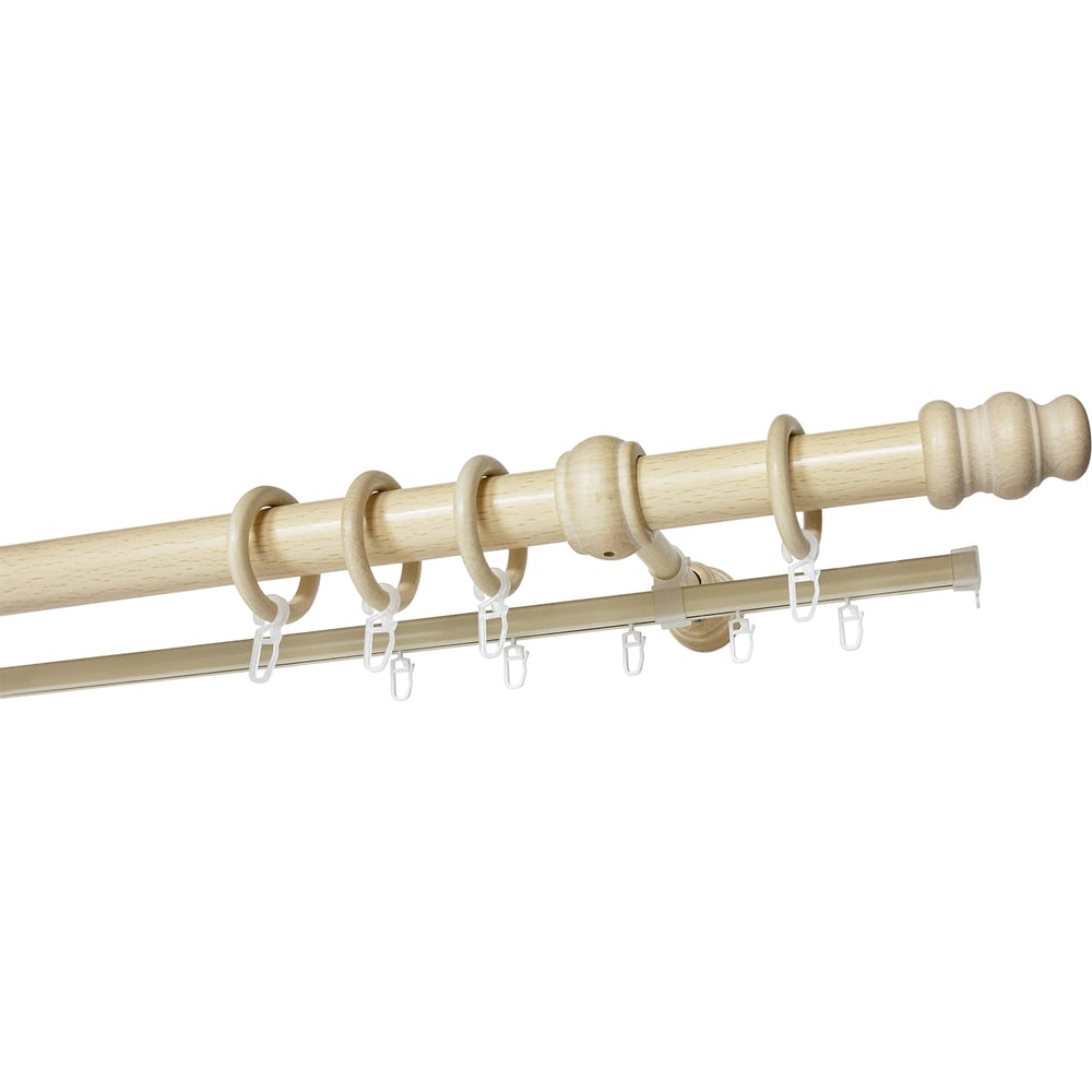 Изображение товара Деревянный двухрядный круглый карниз УЮТ D28 натуральное дерево длина 250 см