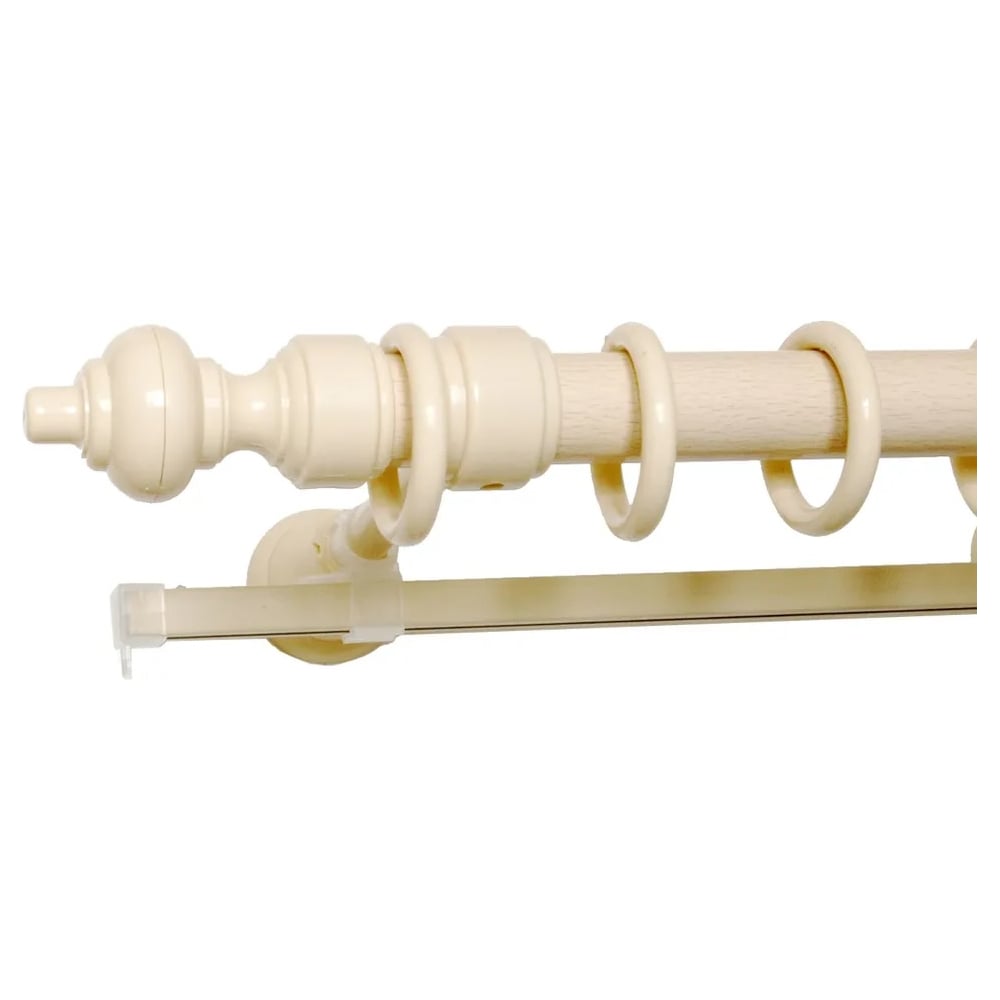 Изображение товара Деревянный круглый двухрядный составной карниз УЮТ D28 пластиковая фурнитура, цвет натуральный, 400 см 2027921