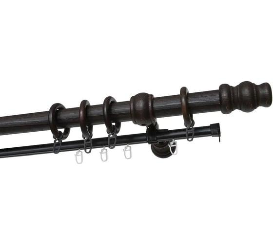 Изображение товара Деревянный круглый двухрядный карниз УЮТ D28 деревянная фурнитура, цвет венге, 225 см 2091215