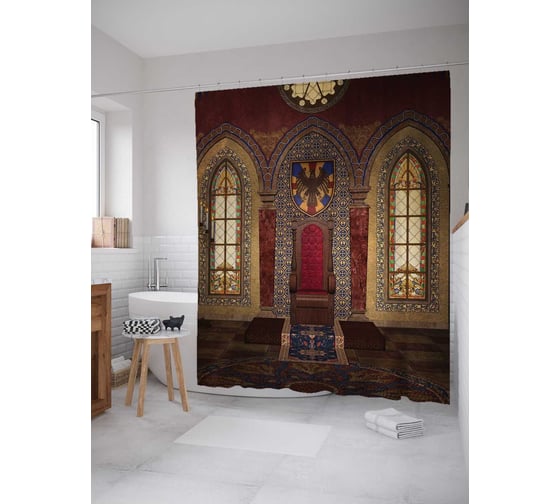 Изображение товара Штора (занавеска) для ванной JoyArty "Сказочные палаты" из сатена, 180х200 см с крючками, sc_19166