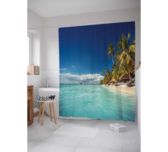 Изображение товара Штора (занавеска) для ванной JoyArty "Время релакса" из сатена, 180х200 см с крючками, sc_13986