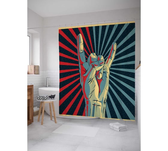 Изображение товара Штора (занавеска) для ванной JoyArty "Рок наше все" из сатена, 180х200 см с крючками, sc_16476