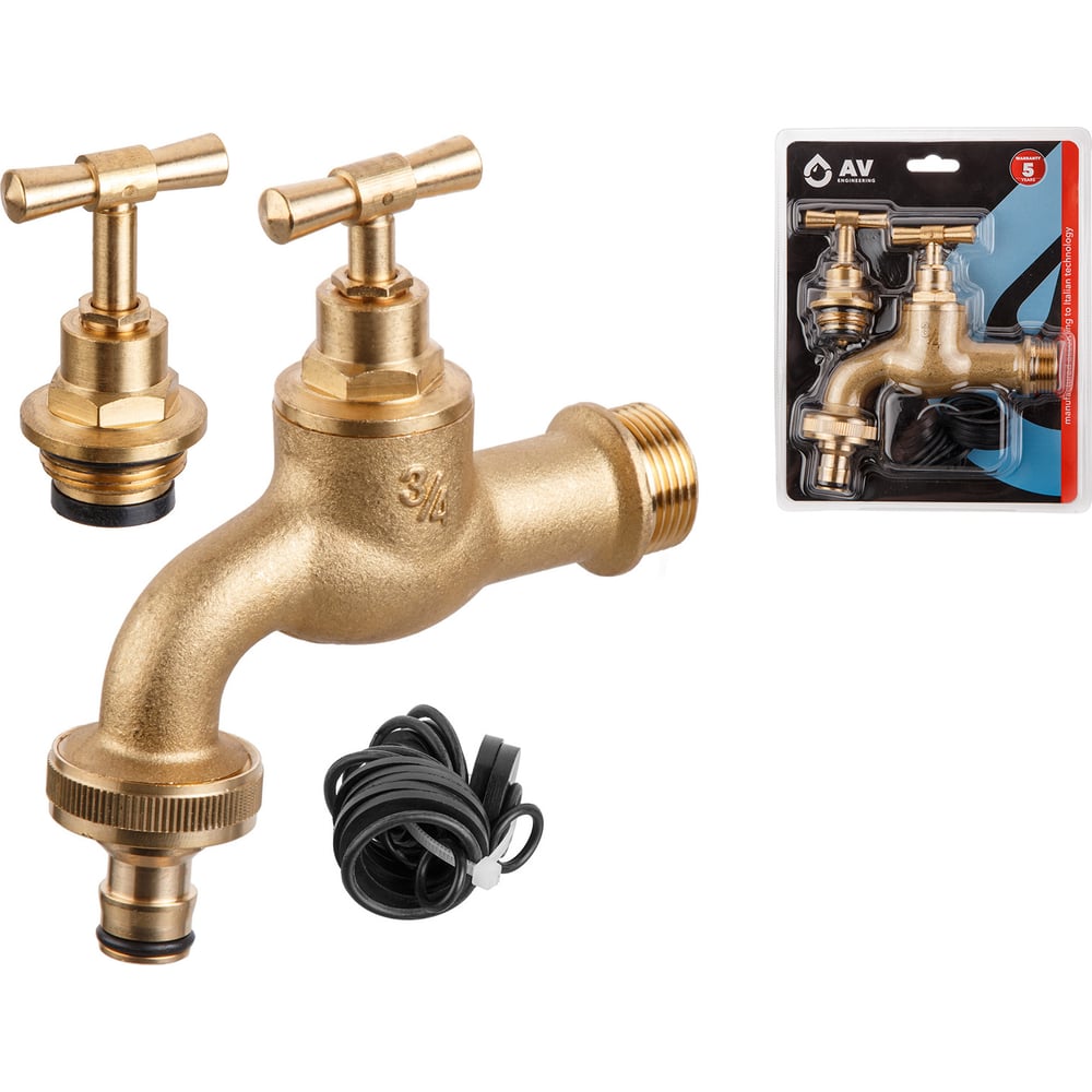 Изображение товара Кран водоразборный AV Engineering 3/4" нар, настенный, со штуцером AVE169034