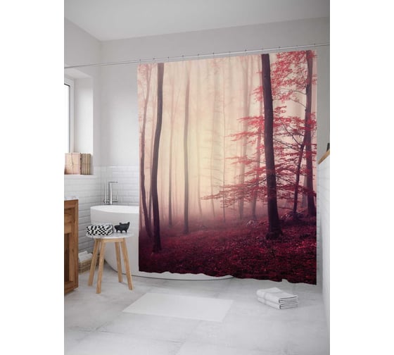 Изображение товара Штора (занавеска) для ванной JoyArty "Лесная полянка" из сатена, 180х200 см с крючками, sc_12594