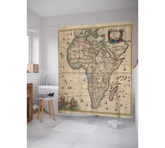 Изображение товара Штора (занавеска) для ванной JoyArty "Старая карта Африки" из сатена, 180х200 см с крючками, sc_10977