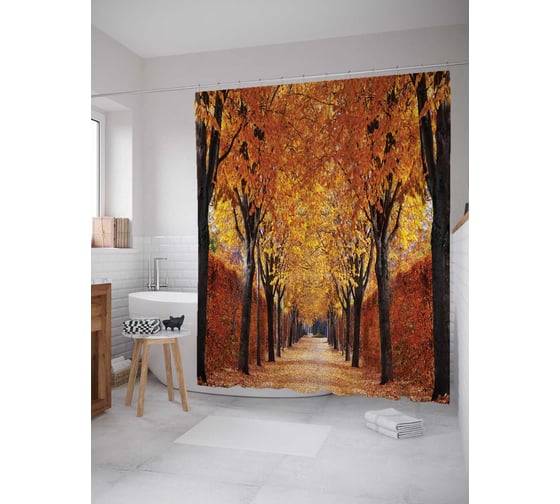Изображение товара Штора (занавеска) для ванной JoyArty "Огражденная аллея" из сатена, 180х200 см с крючками, sc_2384