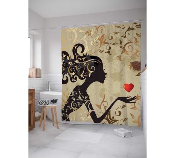 Изображение товара Штора (занавеска) для ванной JoyArty "Влюбленная фея" из сатена, 180х200 см с крючками, sc_2515