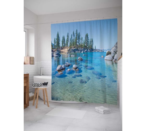 Изображение товара Штора (занавеска) для ванной JoyArty "Морской лес" из сатена, 180х200 см с крючками, sc_15167