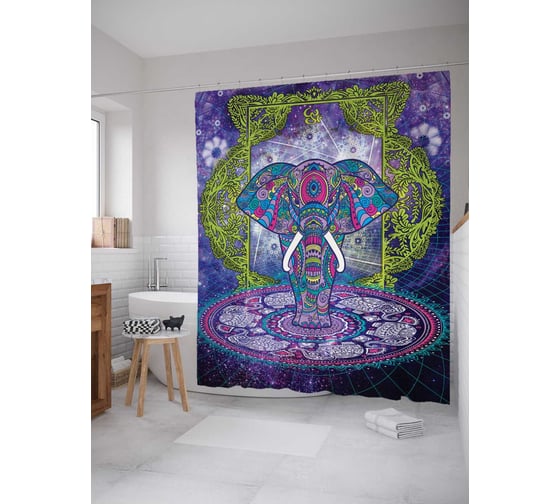 Изображение товара Штора (занавеска) для ванной JoyArty "Узоры восточного слона" из сатена, 180х200 см с крючками, sc_25073