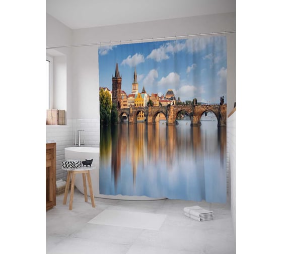 Изображение товара Штора (занавеска) для ванной JoyArty "Душа города" из сатена, 180х200 см с крючками, sc_10541