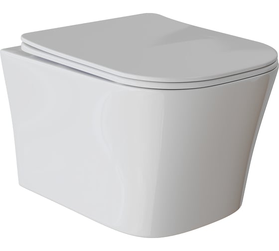 Изображение товара Унитаз подвесной безободковый WAVE PROMO быстросъемное сиденье дюропласт, м/л, белый глянец L 550503