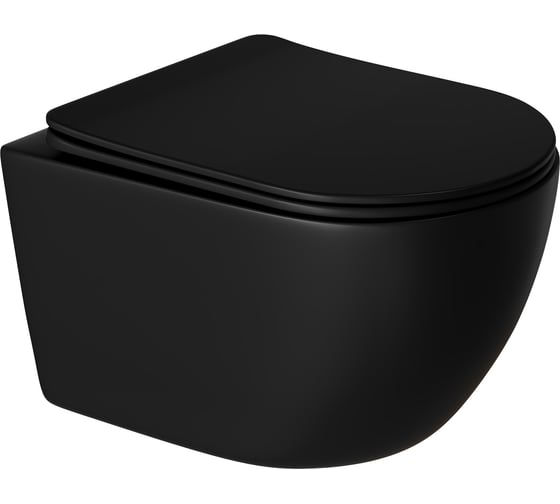 Изображение товара Унитаз подвесной безободковый WAVE ROUND сиденье дюропласт, микролифт, черный матовый L 550500