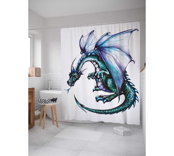 Изображение товара Штора (занавеска) для ванной JoyArty "Древний дракон" из сатена, 180х200 см с крючками, sc_17922