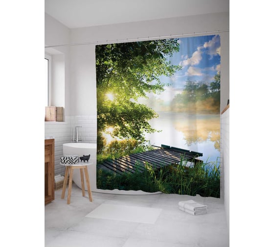 Изображение товара Штора (занавеска) для ванной JoyArty "Природная река" из сатена, 180х200 см с крючками, sc_13831