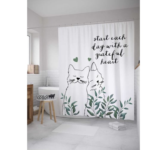 Изображение товара Штора (занавеска) для ванной JoyArty "Пара котиков" из сатена, 180х200 см с крючками, sc_142561