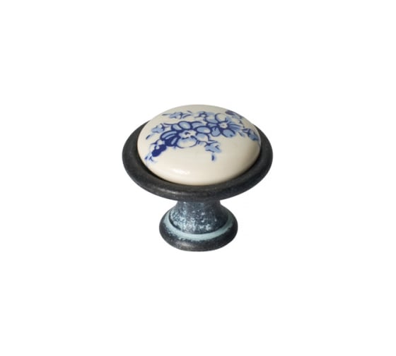 Изображение товара Ручка-кнопка Giusti, отделка серебро чернёное c лазуритом + керамика P08.Y01.45.MC3G