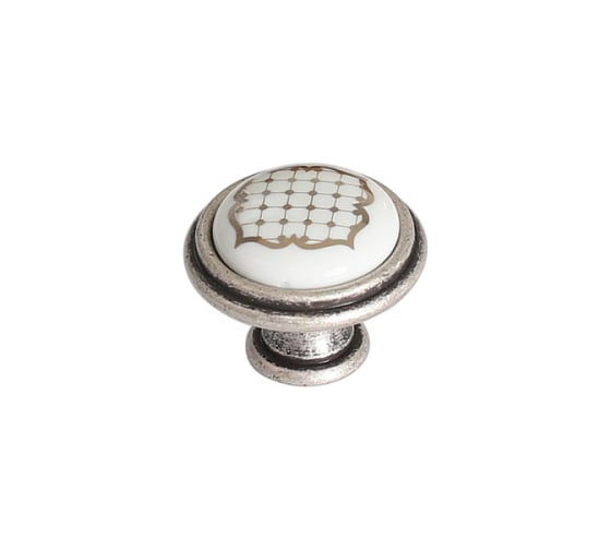 Изображение товара Ручка-кнопка Giusti, отделка старое серебро с блеском + керамика P77.Y00.S2.ME8G