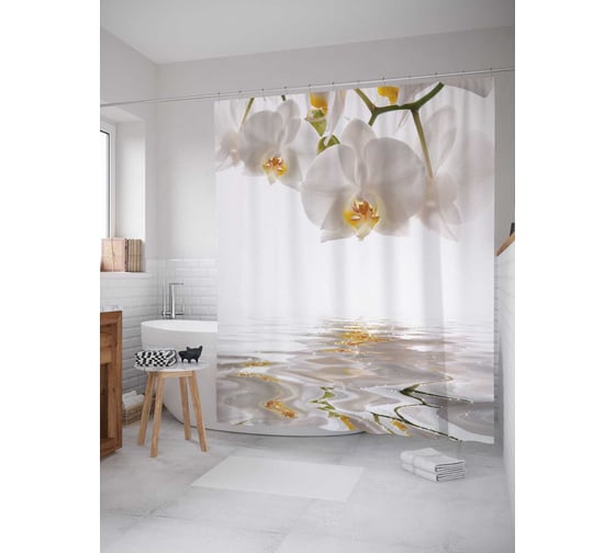 Изображение товара Штора (занавеска) для ванной JoyArty "Цветы смотрят в будущее" из сатена, 180х200 см с крючками, sc_2730