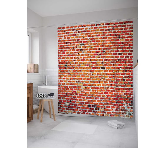 Изображение товара Штора (занавеска) для ванной JoyArty "Кирпичная стенка" из сатена, 180х200 см с крючками, sc_19763