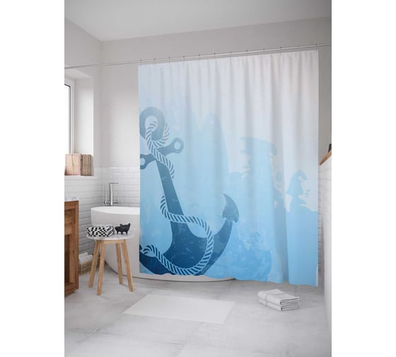 Изображение товара Штора (занавеска) для ванной JoyArty "Якорь тонет" из сатена, 180х200 см с крючками, sc_16724