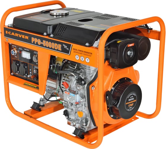 Изображение товара Генератор CARVER PPG - 5000DE дизель (LT-178F, 3,3/3,6кВт, 220В, бак12.5л, э/старт, медь)(12шт/пал) 01.020.00051