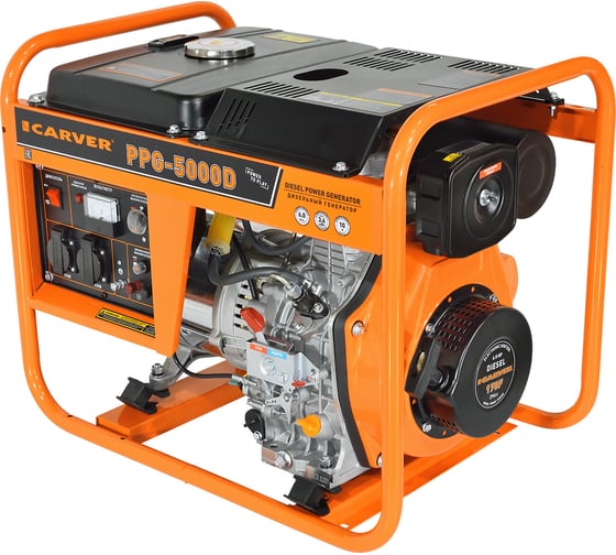 Изображение товара Генератор CARVER PPG - 5000D дизель (LT-178F, 3,3/3,6 кВт, 220В, бак12.5л, медь) (12 шт/пал) 01.020.00050