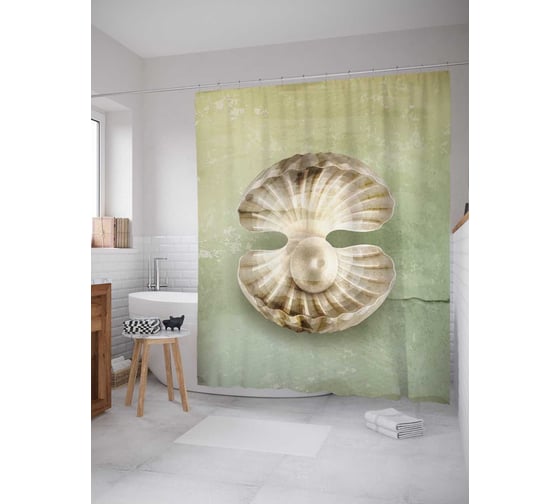 Изображение товара Штора (занавеска) для ванной JoyArty "Драгоценная жемчужина" из сатена, 180х200 см с крючками, sc_16623