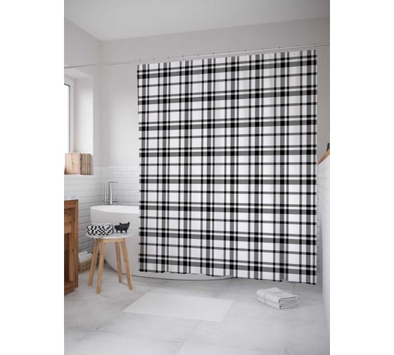 Изображение товара Штора (занавеска) для ванной JoyArty "Классические клетки" из сатена, 180х200 см с крючками, sc_26939