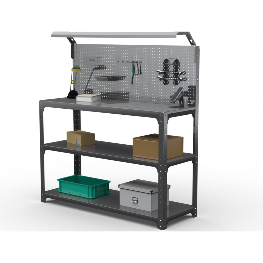 Изображение товара Стол-верстак ООО Металекс серия KIT 950х1000х500 мм с полками и освещением