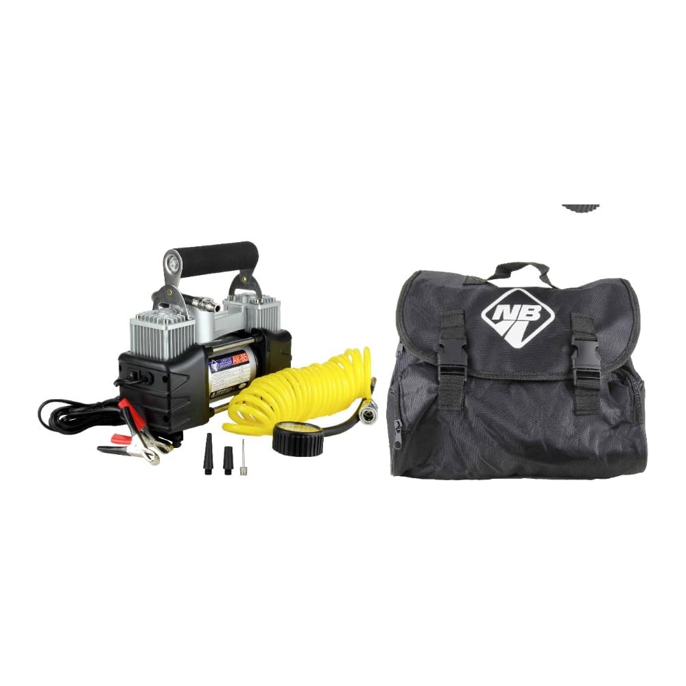 Изображение товара Компрессор Nova Bright АК-85L двухпоршневой, до 85 л/мин., 150 PSI, 12В, металлический корпус, в сумке 47557