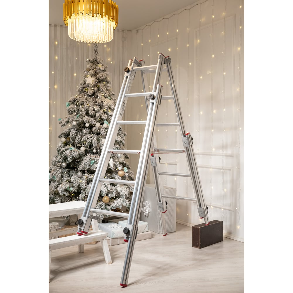 Изображение товара Алюминиевая стремянка Эйфель Восьминог 206 телескопическая двусторонняя 3 метра