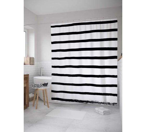 Изображение товара Штора (занавеска) для ванной JoyArty "Рисованные полоски" из сатена, 180х200 см с крючками, sc_28862