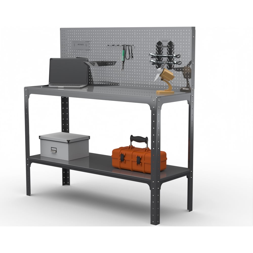 Изображение товара Стол-верстак ООО Металекс Metalex KIT 950х1500х600 мм, одна полка + перфопанель с комплектом аксессуаров, серый 205089