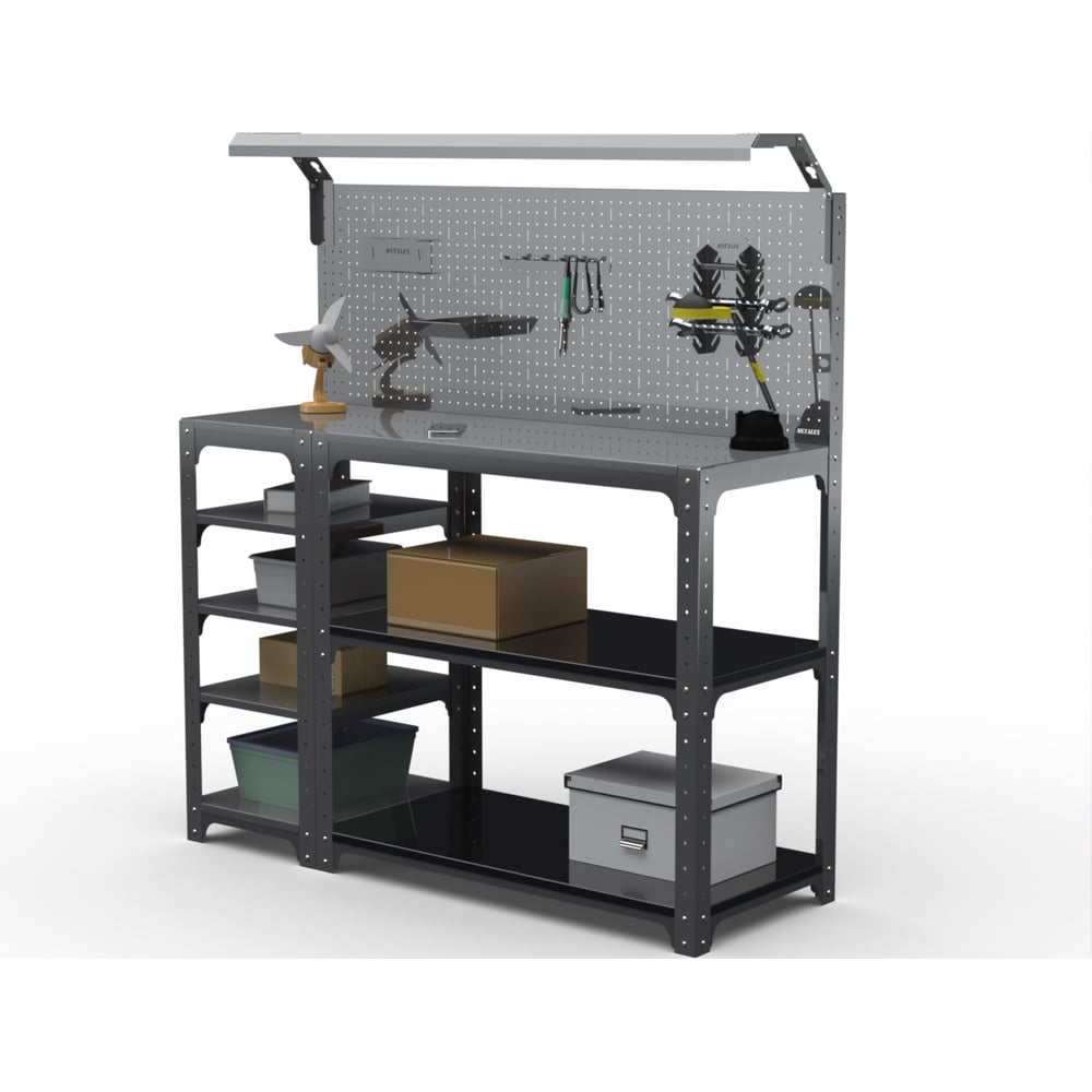 Изображение товара Стол-верстак ООО Металекс серия KIT 950х1400х400 мм с боковыми полками и освещением