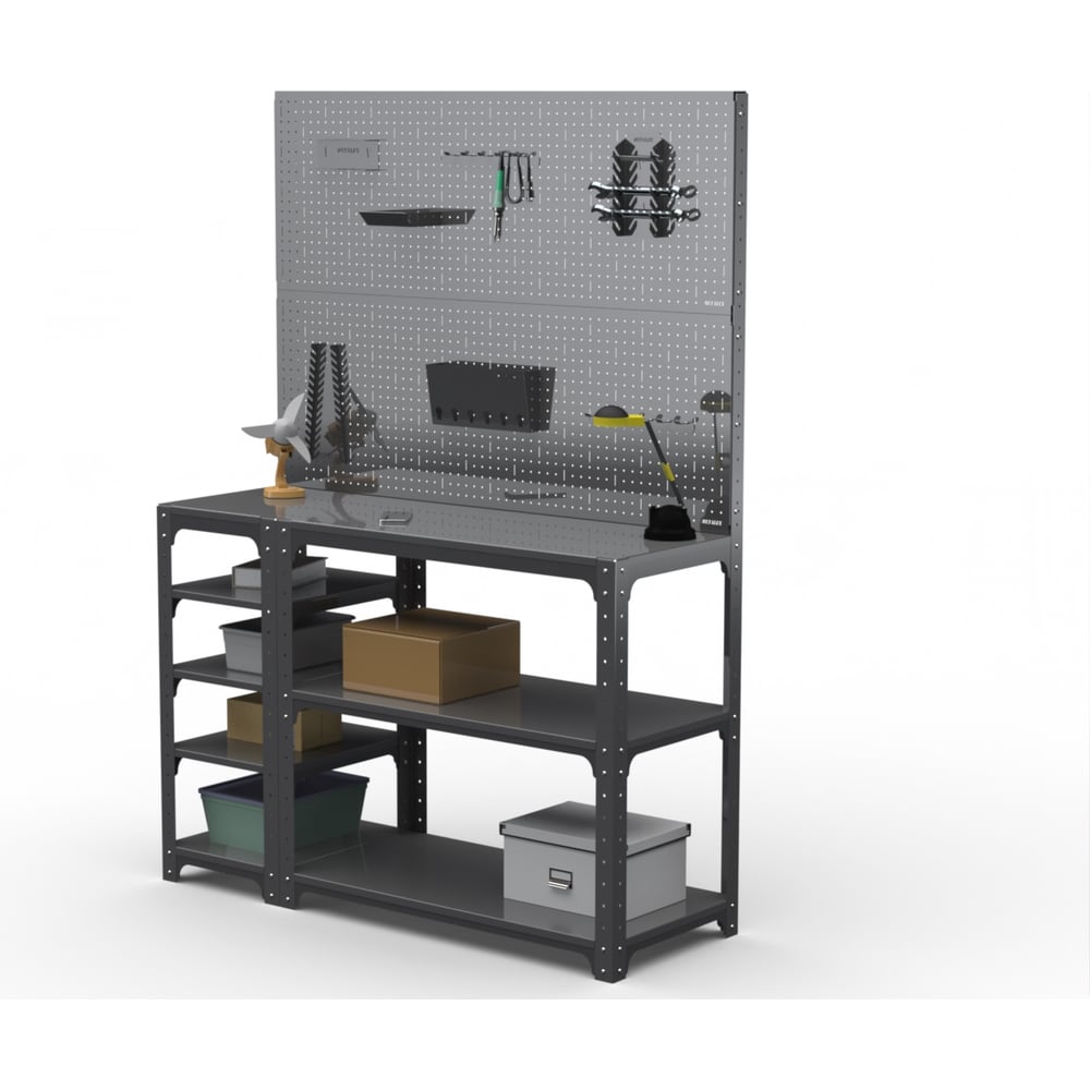 Изображение товара Стол-верстак ООО Металекс Metalex KIT 950х1300х500 мм, с боковыми полками, двумя перфопанелями и комплектом аксессуаров, серый 205051