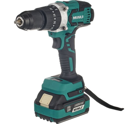 Изображение товара Аккумуляторная бесщеточная ударная дрель-шуруповерт MINLI 13 mm 80N.m Li-ion 18Vx2 DC105-4.0A