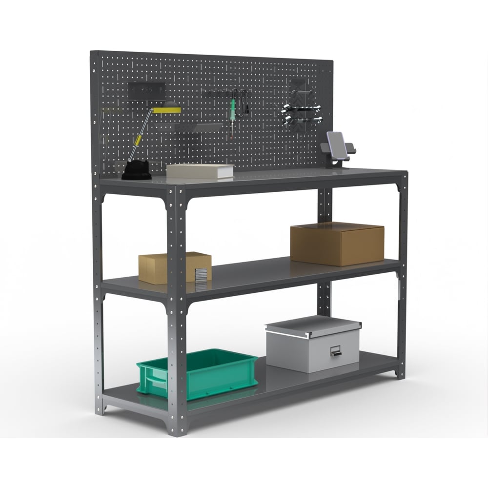 Изображение товара Стол-верстак ООО Металекс Metalex KIT 950х1600х400 мм, две полки + перфопанель с комплектом аксессуаров, серый 205099 Изображение товара Стол-верстак ООО Металекс Metalex KIT 950х1600х400 мм, две полки + перфопанель с комплектом аксессуаров, серый 205099