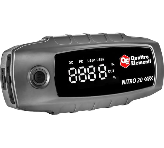 Изображение товара Пусковое устройство QUATTRO ELEMENTI Nitro 20 (12В, 20000 мАч, 1600 А, Type-C, USB-A, дисплей, фонарь 919-265