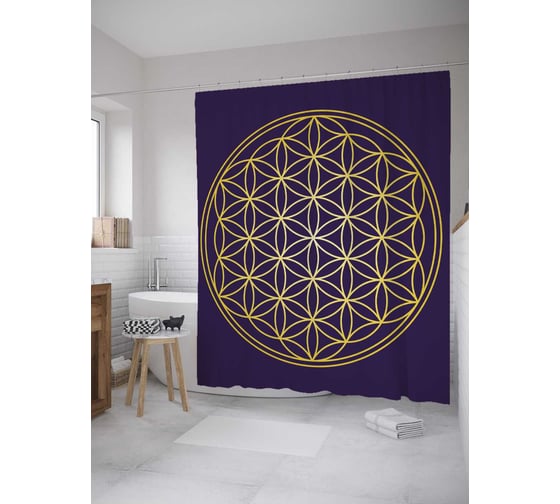 Изображение товара Штора (занавеска) для ванной JoyArty "Сакральная геометрия" из сатена, 180х200 см с крючками, sc_28853