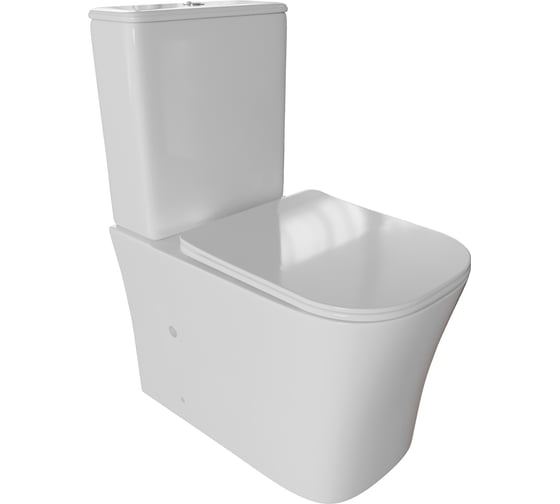 Изображение товара Унитаз-компакт безободковый WAVE PROMO горизонтальный, нижняя подводка, арматура 2 кнопки, сиденье дюропласт, микролифт, быстросъемное, белый глянец 551845