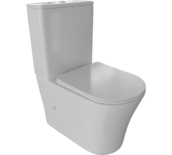 Изображение товара Унитаз-компакт безободковый WAVE TREND горизонтальный, нижняя подводка, арматура 2 кнопки, сиденье дюропласт, микролифт, быстросъемное, белый глянец 551846