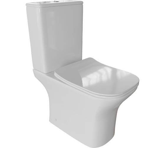 Изображение товара Унитаз-компакт безободковый WAVE CITY горизонтальный, нижняя подводка, арматура 2 кнопки, сиденье полипропилен, микролифт, быстросъемное, белый глянец 551844