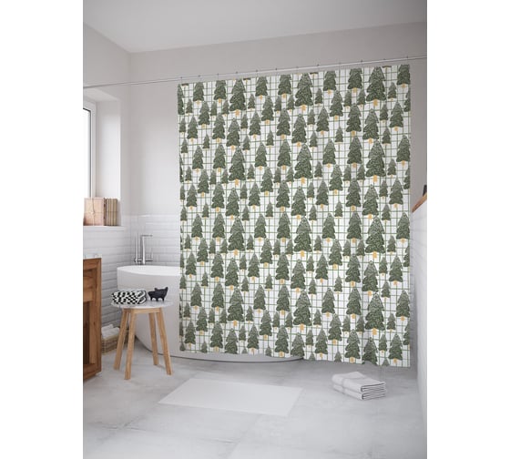 Изображение товара Штора (занавеска) для ванной JoyArty "Лес с елками зимой" из сатена, 180х200 см с крючками, sc_290638