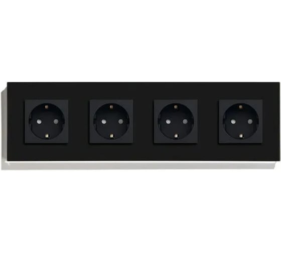 Изображение товара Розетка Vell черная, электрическая, 4 поста, стеклянная рамка 1369753