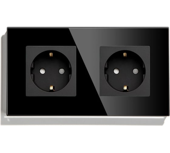 Изображение товара Розетка Vell черная, электрическая, 2 поста, стеклянная рамка 1369745