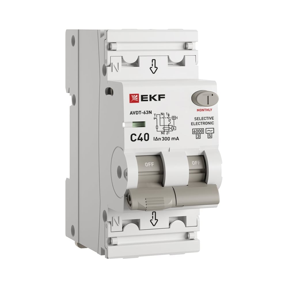 Изображение товара Автоматический выключатель дифференциального тока EKF АВДТ-63N S 40А 300мА электронный