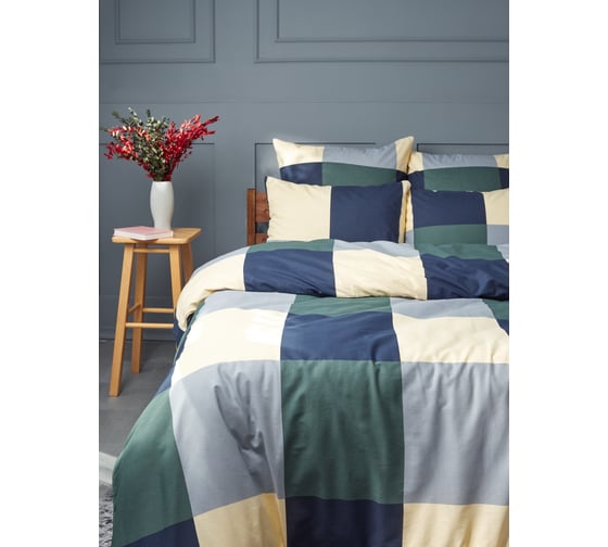 Изображение товара Комплект постельного белья Guten Morgen Бязь, рис.1165, Green cage 1.5 спальный с нав. 50x70 см GMБ-1165-143-150-50