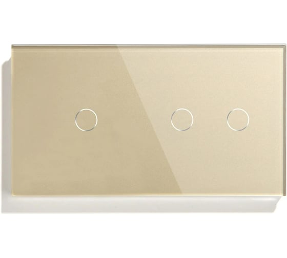 Изображение товара Сенсорный выключатель Vell золотой, 2 поста, 2 кнопки + 1 кнопка, стеклянная панель 1369790