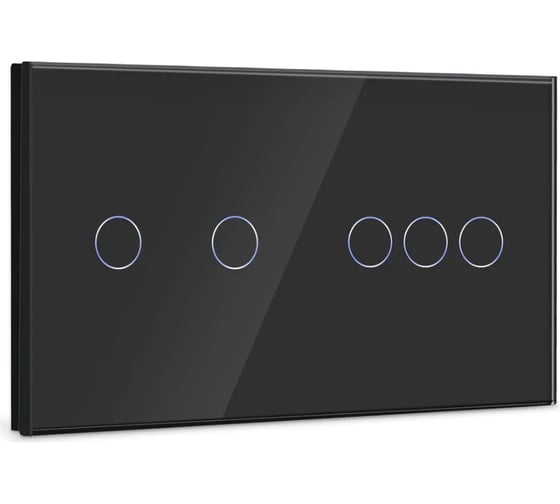 Изображение товара Сенсорный выключатель Vell черный, 2 поста, 2 кнопки + 3 кнопки, стекло 1369797